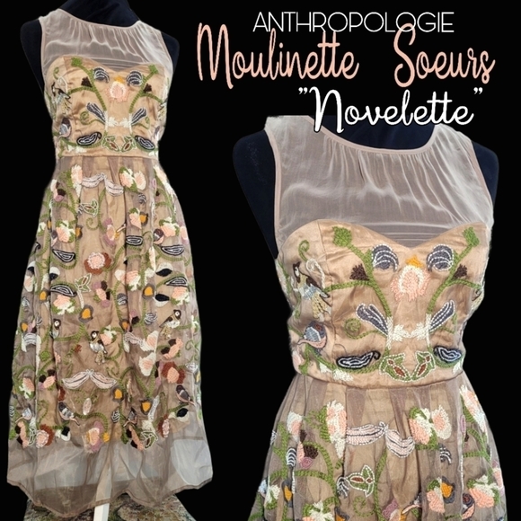 Anthropologie Dresses & Skirts - Anthropologie Moulinette soeurs "Novelette" embroidered & beaded bird dress